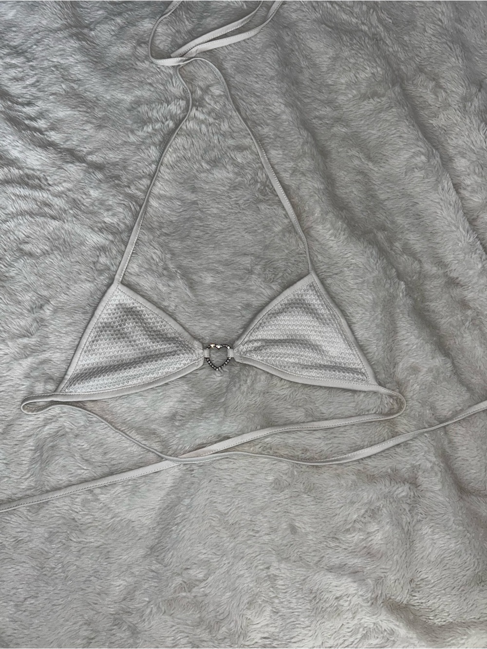 I.AM.GIA White Crochet Triangle Halter Crop Top with Heart Accent